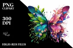 Abstract Vibrant Plant Leaves and 3D Flowers Butterfly PNG Product Image 3