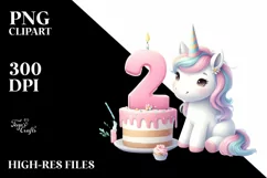2 years birth day cake unicorn clipart Product Image 3