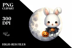 Washed Watercolor Bunny on Halloween Moon PNG Product Image 3