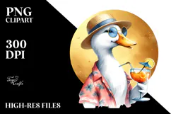 Hipster Duck in Beachwear Drinking a Cocktail, PNG Product Image 2