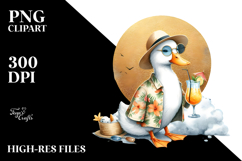 Hipster Duck in Beachwear Drinking a Cocktail, PNG Product Image 2