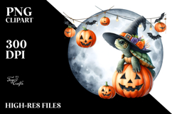 Turtle Dressed for Halloween on Half Moon, Watercolor Design Product Image 2