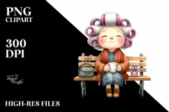 Old Lady Watercolor Character Bench Mug | Clipart Product Image 3