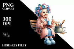 Old Lady Watercolor Character Bench Mug | Clipart Product Image 1