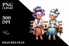 Old Lady Watercolor Character Bench Mug | Clipart Product Image 1