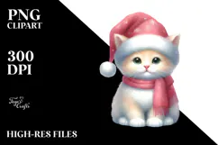 Cute Christmas Cat with Santa Hat PNG Product Image 2