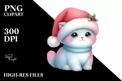 Cute Christmas Cat with Santa Hat PNG Product Image 3