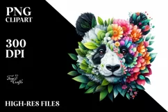 Vibrant Panda with Flowers, PNG Product Image 1