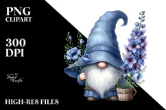 Cute Gnome with Big Hat and Delphinium PNG Product Image 2