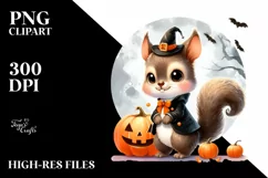 Retro Cute Baby Squirrel on Halloween, PNG Product Image 3