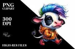 Dancing Baby Cow with Goofy Expression, Watercolor PNG Product Image 1