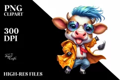 Dancing Baby Cow with Goofy Expression, Watercolor PNG Product Image 1