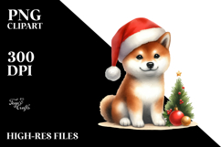 colorful Watercolor Shiba Inu with Santa Hat Product Image 2