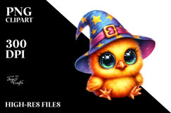 Colorful Baby Chicken with Wizard Hat, Watercolor PNG Product Image 2