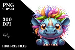 Colorful Cartoon Baby Rhino Crazy Hair | Sublimation Clipart Product Image 3