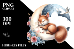Sleeping Baby Squirrel Moon PNG Product Image 2