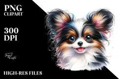 Happy Papillon Puppy, Watercolor PNG Product Image 2