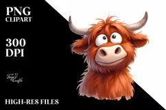 Expressive Funny Baby Face Highland Cow PNG Product Image 1