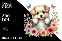 Cute Baby Dog with Flowers PNG Product Image 2