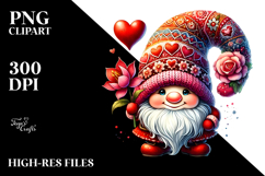 Valentines Gnome with Heart Adorned by Roses PNG Product Image 2