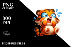 Goofy Cartoon Tiger Jumping Mid-Air PNG Product Image 2