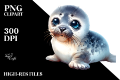 Digital Watercolor with Baby Seal, Transparent PNG Product Image 2