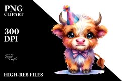 Cute Baby Highland Cow with Party Hat | Sublimation | Product Image 1