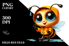 Watercolor Bee Big Eyes Raincoat Clipart Product Image 2