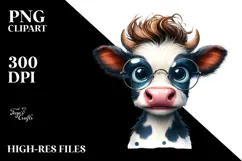 Funny Baby Cow with Sunglasses PNG Product Image 2