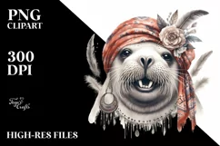 Vintage Diva-Like Walrus Smiling | Sublimation Clipart Product Image 1