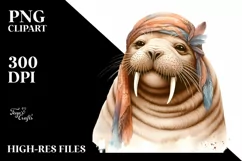 Funny Cute Walrus Portrait | Watercolor Clipart Product Image 3