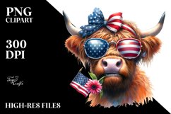Cow with Sunflower in Mouth,USA Flag Colors | Sublimation | Product Image 1