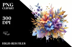 splash,Abstract Colorful Bouquet with Gold Foil Lobelia | Product Image 1
