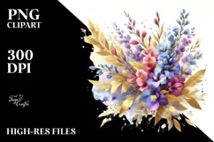 Gold Foil Bouquet Watercolor PNG Product Image 1