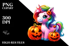 Unicorn Dressed for Halloween with Pumpkin PNG Product Image 2