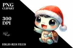 cute Baby Turtle with Santa Hat PNG Product Image 3