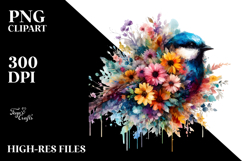 Colorful Bird with Grungy Flowers, Transparent PNG Product Image 2