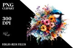 Grunge Bird Flower Painting, PNG Product Image 2