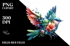 Vibrant Bird with Flowers, PNG Product Image 1