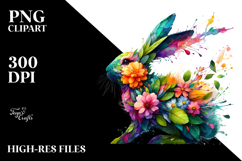 Abstract Vibrant Rabbit Made of &amp; Flowers, PNG Product Image 2