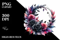 Vibrant Wreath with Black Roses | Sublimation Clipart Product Image 3
