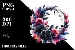 Abstract Black Roses Vibrant Wreath | Summer Clipart Product Image 3