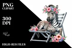 Young Zebra on Beach Chair | Sublimation | Clipart Product Image 3