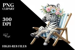 Watercolor Zebra Adorned with Flowers sitting on Beach Chair Product Image 3