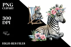 Young Zebra on Beach Chair | Sublimation | Clipart Product Image 1