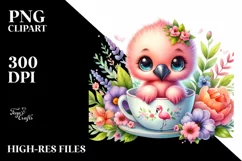 Colorful Cute Baby Flamingo in Tea Cup | Summer Product Image 1
