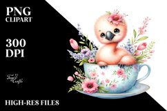 Colorful Baby Flamingo in Tea Cup with Flowers | Clipart Product Image 3
