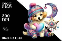 Digital Painting of Cute Boho Puppy, PNG Product Image 2