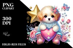 Colorful Boho Puppy on Star with Heart PNG Product Image 2