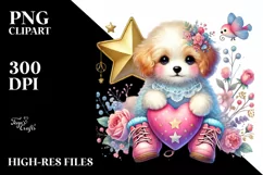 Colorful Boho Puppy on Star with Heart PNG Product Image 2
